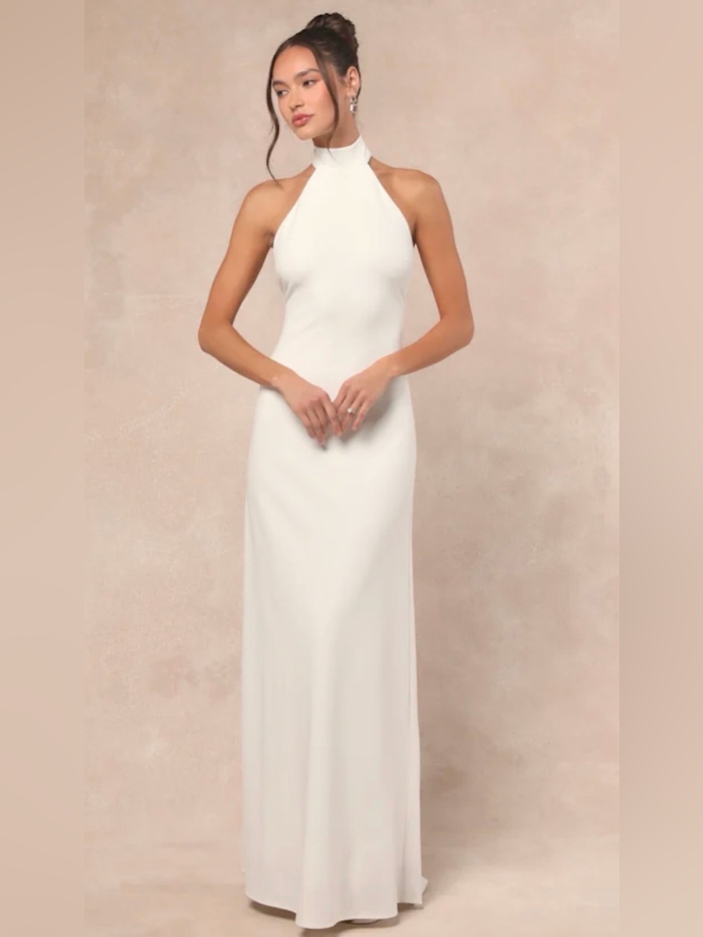 Lulus Alaura White Backless Halter Maxi Dress XS